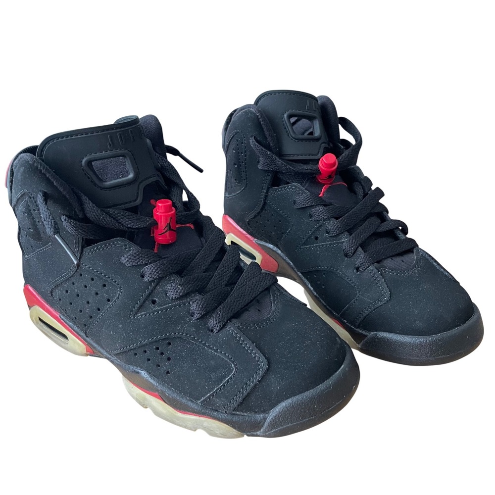 Size 4Y - Air Jordan 6 Retro 2009 Shoes Black Varsity Red 384665-061